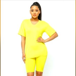 Yellow 2 pcs Biker Short Set